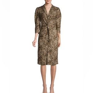 NWT Lynx-Print Short-Sleeve Ruffle Silk Dress